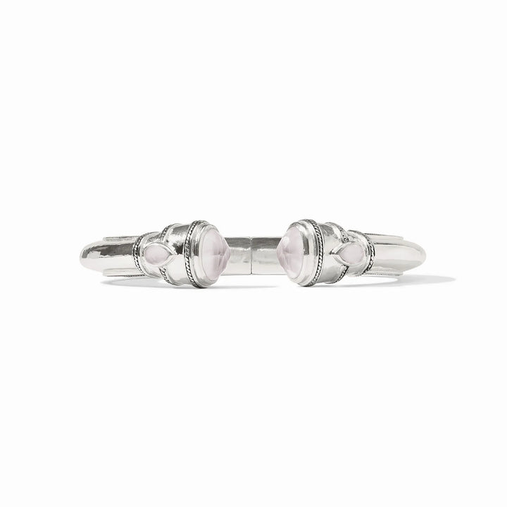 Julie Vos Cannes Demi Cuff in pure silver featuring a spring hinge and vibrant turquoise glass stones.