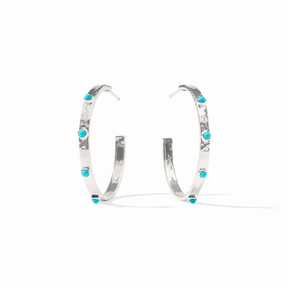 Crescent Stone Silver Hoop