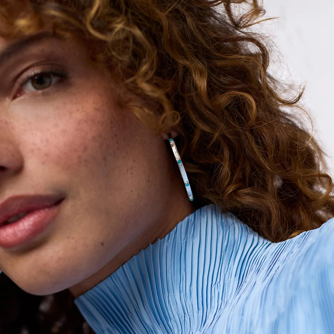 Julie Vos Crescent Stone Hoop Earrings - Pure Silver Plate