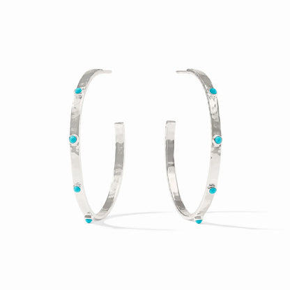 Crescent Stone Silver Hoop