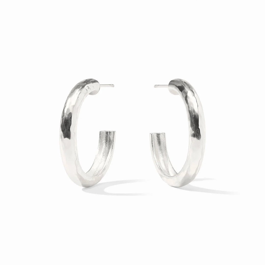 Julie Vos Havana Silver Hoop earrings featuring a hand-hammered texture and pure silver plating.