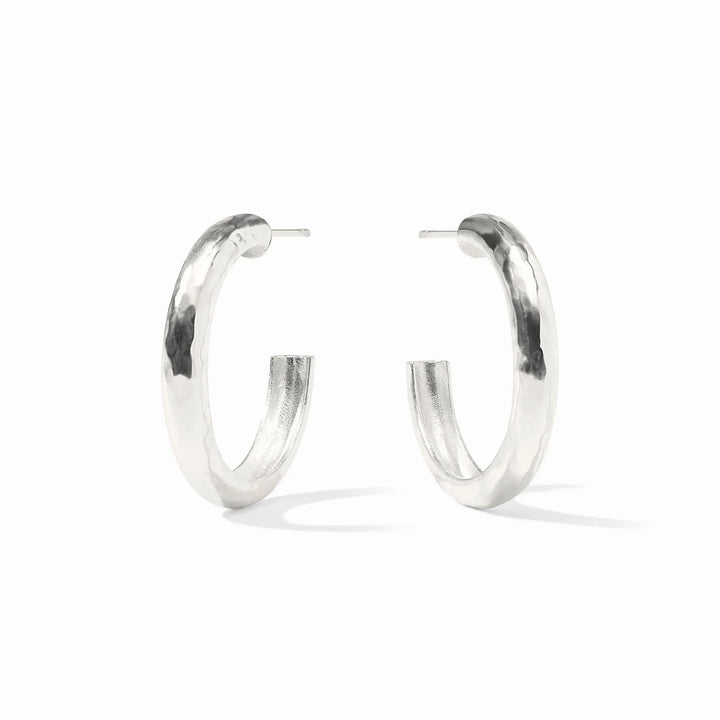 Julie Vos Havana Silver Hoop earrings featuring a hand-hammered texture and pure silver plating.