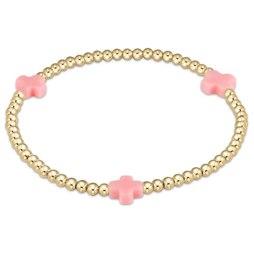 signature cross gold pattern 3mm bead bracelet - pink