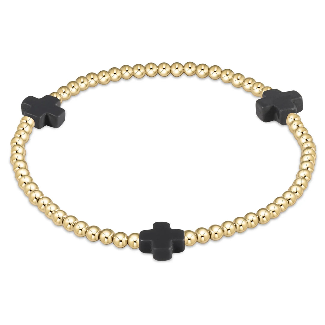 extends - signature cross gold pattern 3mm bead bracelet - onyx