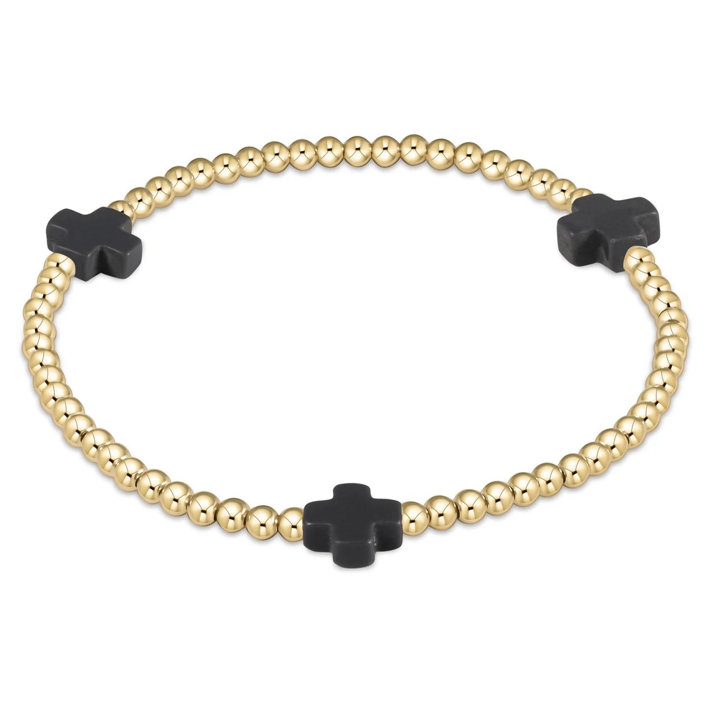 extends - signature cross gold pattern 3mm bead bracelet - onyx