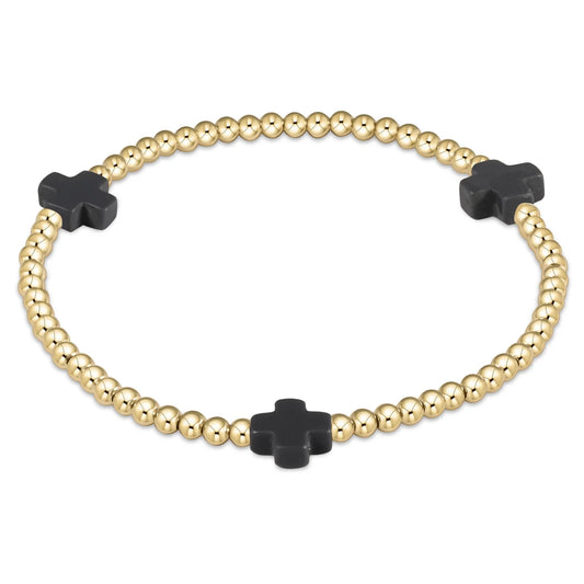 extends - signature cross gold pattern 3mm bead bracelet - onyx