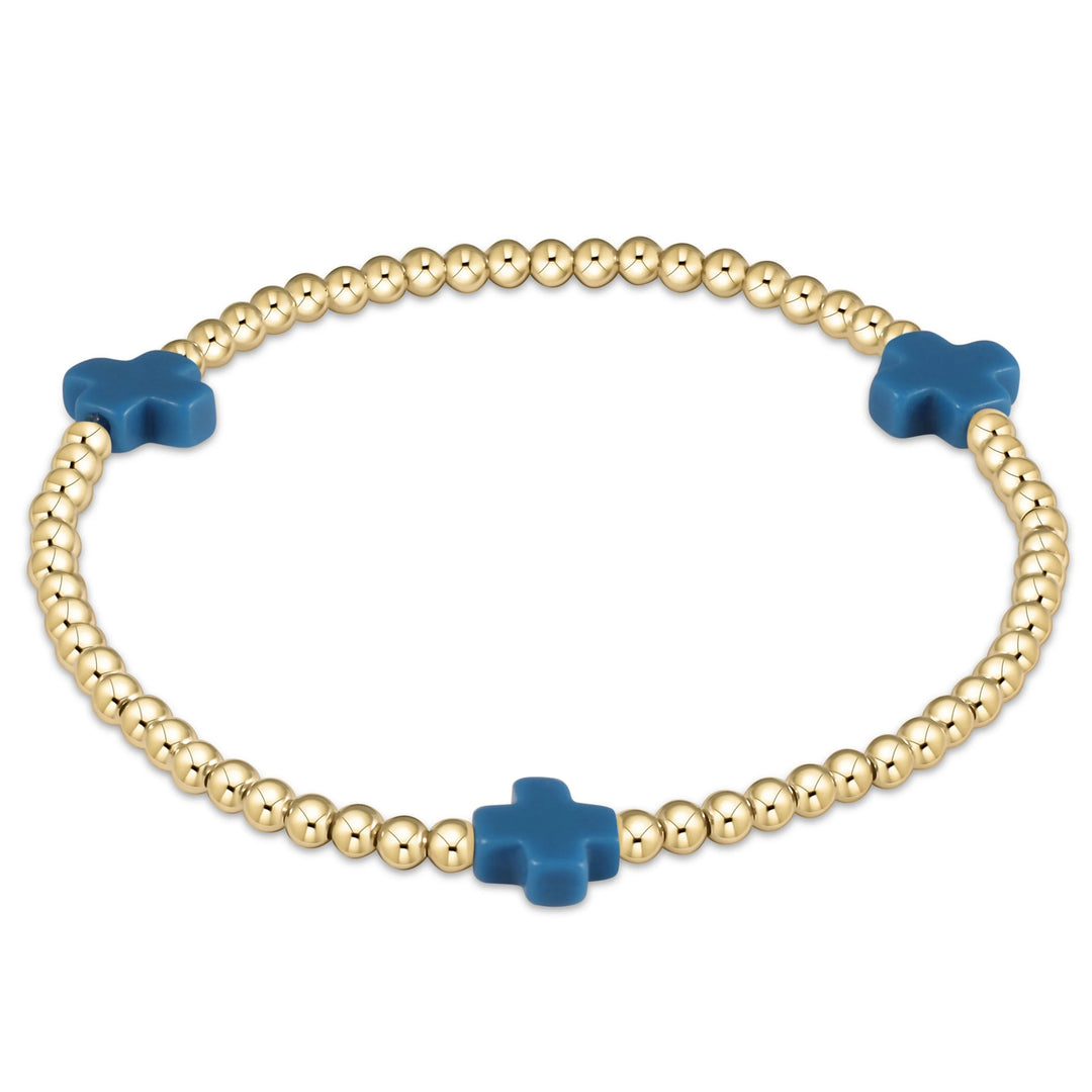 enewton Signature Cross 3mm Gold Bracelet - Cobalt
