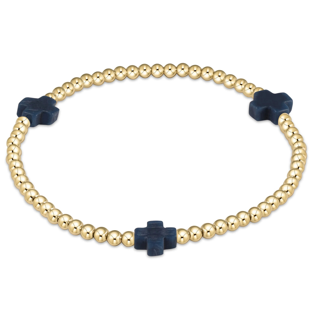 enewton Signature Cross 3mm Gold Bracelet - Navy