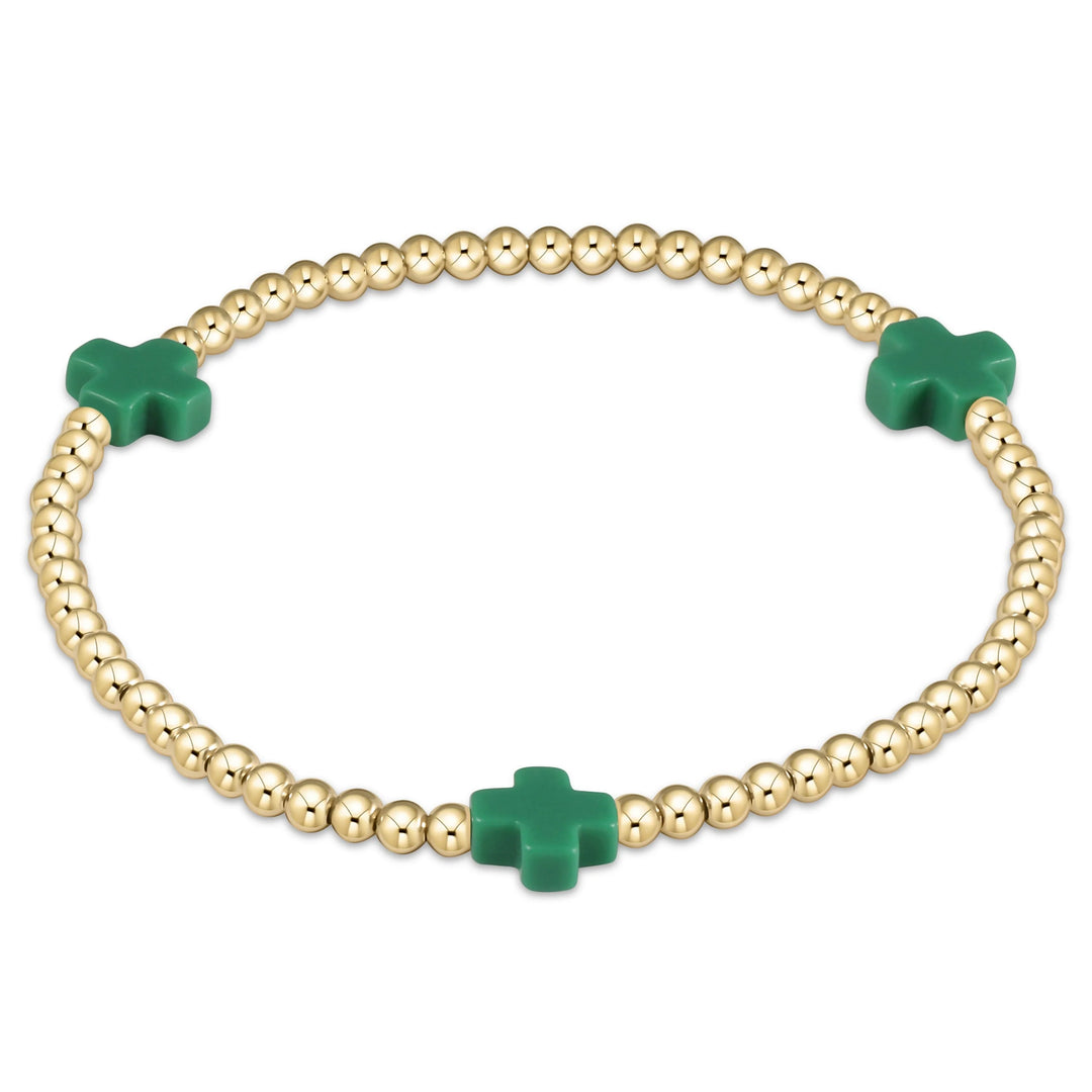enewton Signature Cross 3mm Gold Bracelet - Emerald