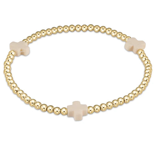 enewton Signature Cross Gold Pattern 3mm Bead Bracelet - Off-White
