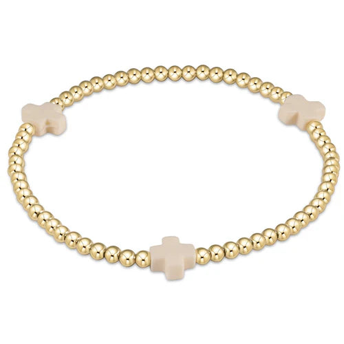extends - signature cross gold pattern 3mm bead bracelet - off-white