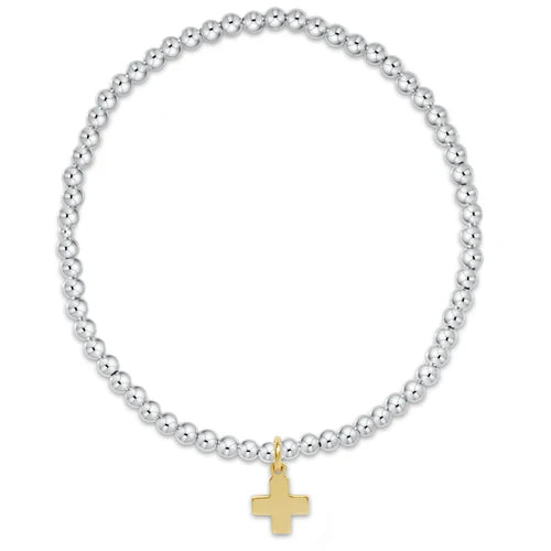 enewton Signature Cross 3mm Mixed Metal Bracelet with sterling silver beads and 14kt gold-filled charm