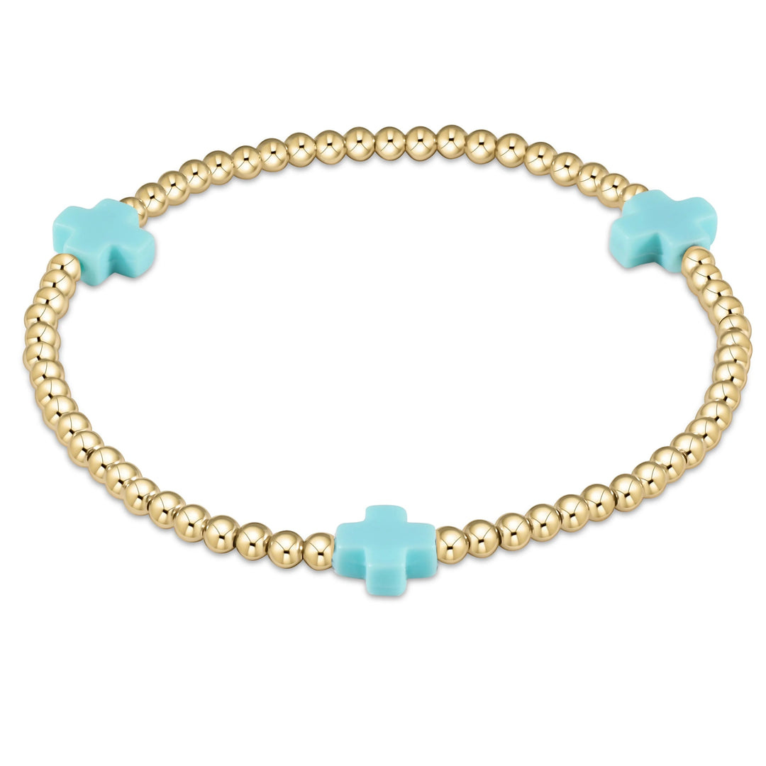 enewton Signature Cross 3mm Gold Bracelet - Turquoise