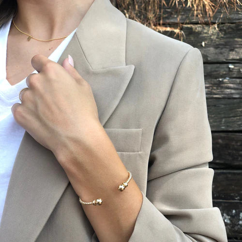 classic gold 3mm bead cuff - gold