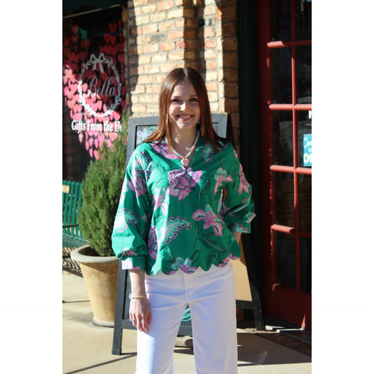 The Lila Floral Scallop Blouse