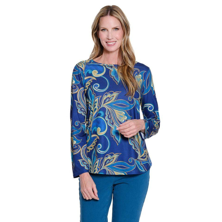 Long Sleep Scoop Neck Top - Multi
