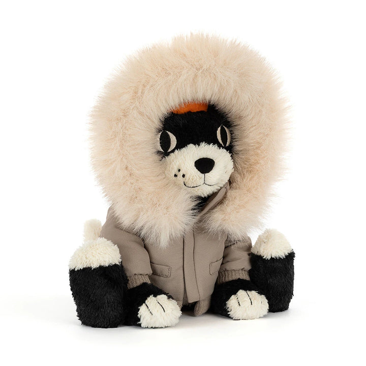 Jellycat Jack Alpine plush cat in a cozy winter ski outfit