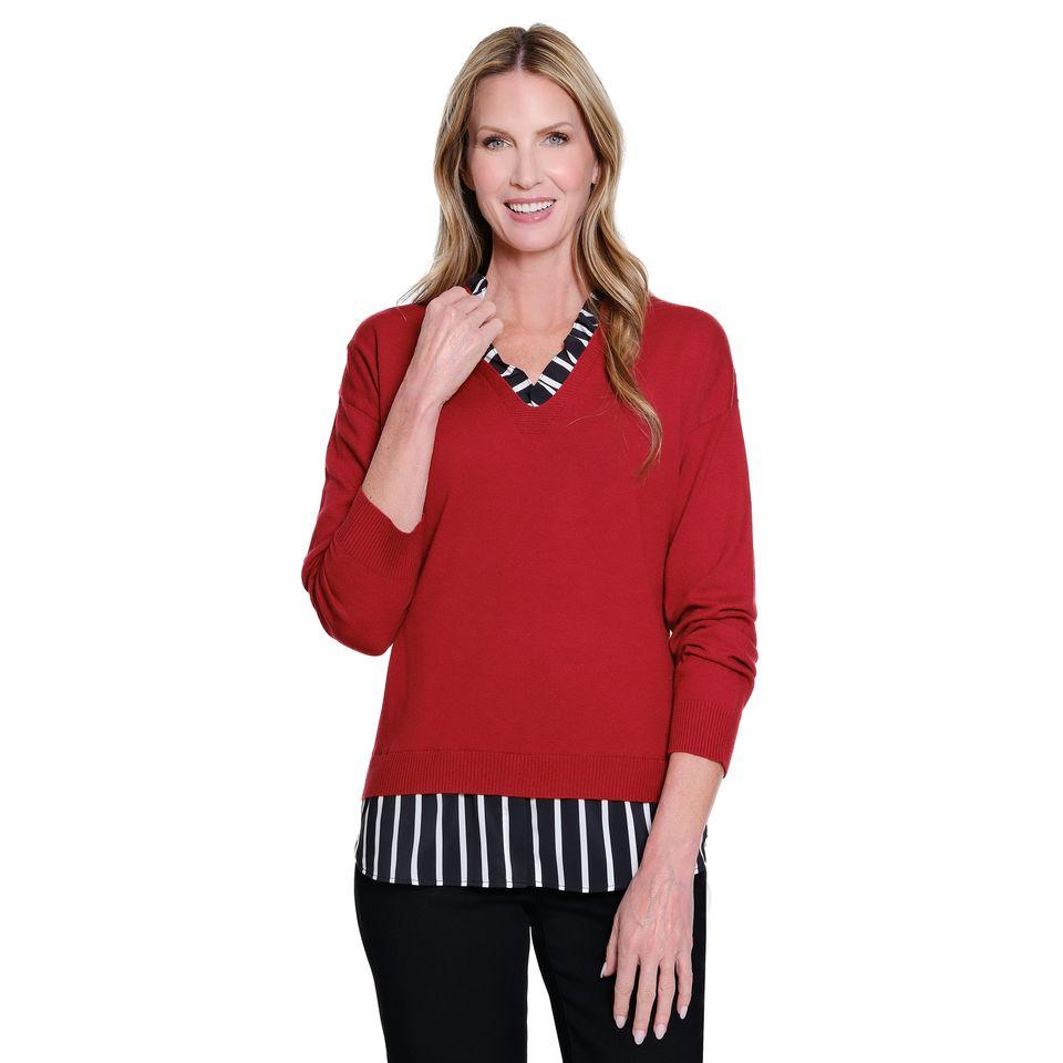 Long Sleeve Dro Shoulder Ruffle V-Neck Sweater Top