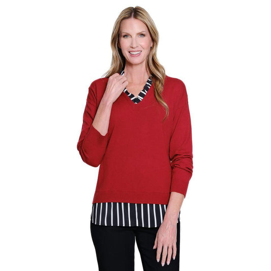 Long Sleeve Dro Shoulder Ruffle V-Neck Sweater Top