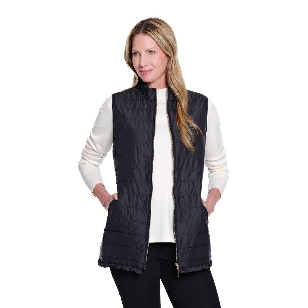 Quilted Zip-Front Long Vest by Multiples