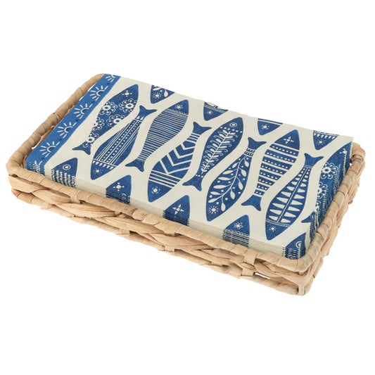 Woven Napkin Holder w/ Paper Napkins - Fish