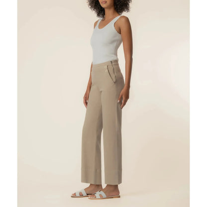 Side profile of the Charlotte wide leg pant showing the smooth side-zip closure and tailored hip fit.