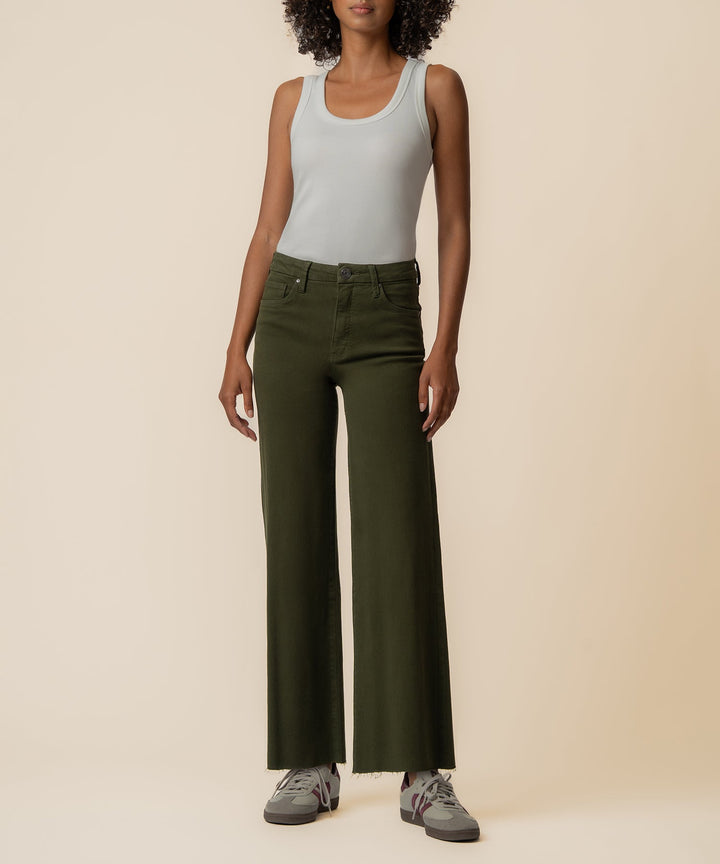 Kut from the Kloth Meg High Rise Wide Leg Jeans in Tuscan Olive – front view