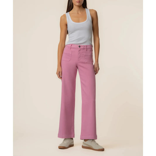 Kut from the Kloth Meg High Rise Wide Leg pants in Cupcake pink featuring front patch pockets.