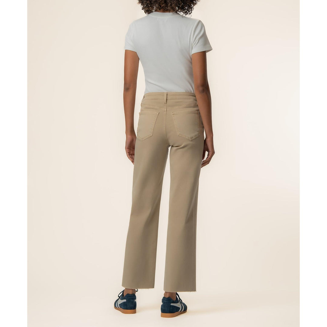 Kut from the Kloth Charlotte High Rise Wide Leg Raw Hem jeans in oat featuring stretch denim and a high waist.