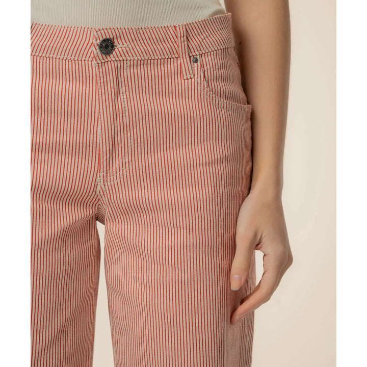 Charlotte Stripe High Rise Wide Straight Leg in Red/Ivory