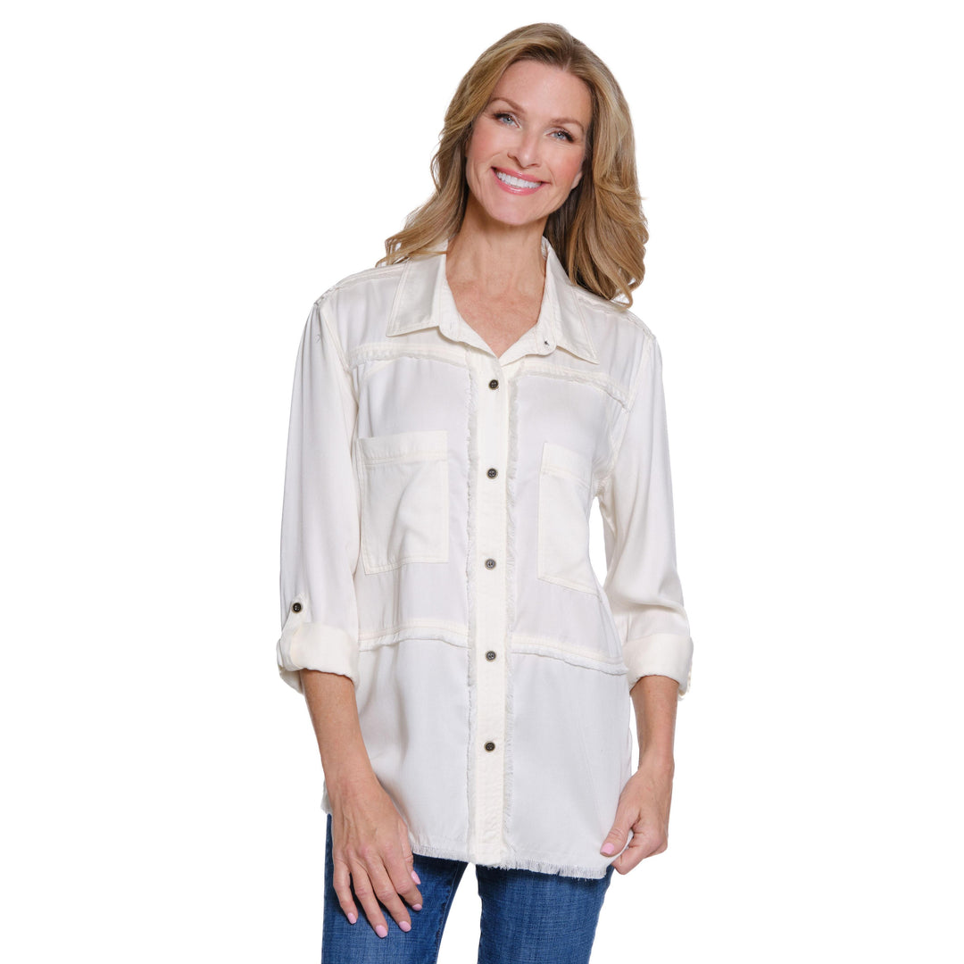 Roll Tab Long Sleeve 2-Pkt Fringed Shirt