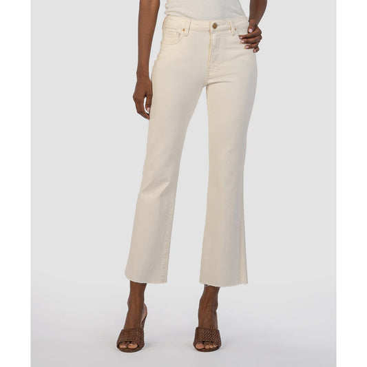 Kelsey High Rise Ankle Flare Jeans with Raw Hem