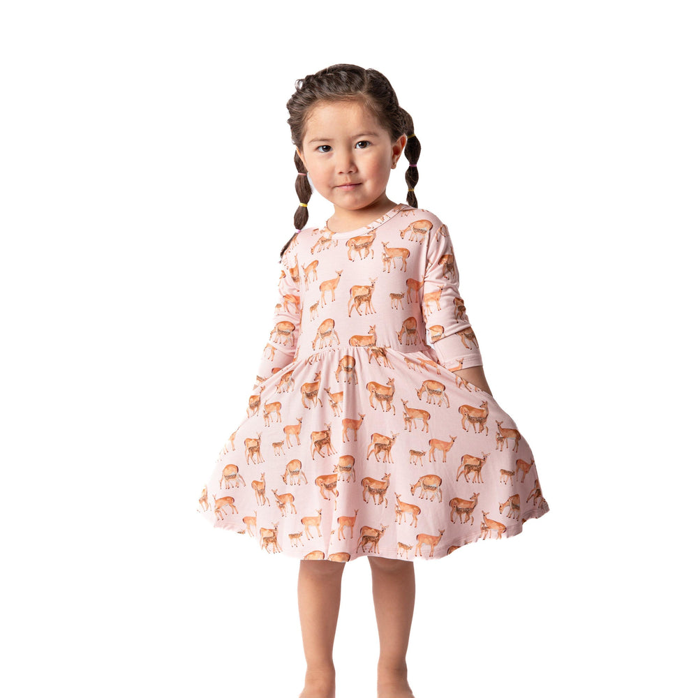 Goosies 3/4 Sleeve Pocket Dress Does and Fawns detail view 2