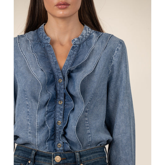 Fallon Denim Double Ruffle S/S Shirt