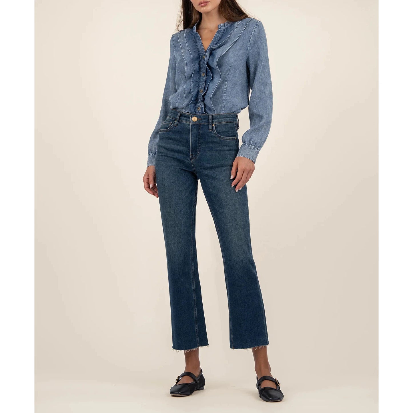 Fallon Denim Double Ruffle S/S Shirt