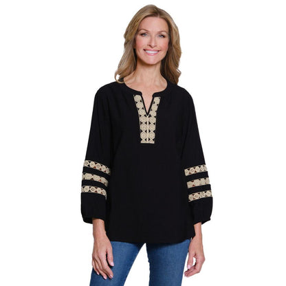 Notch Neck Woven Top - Black