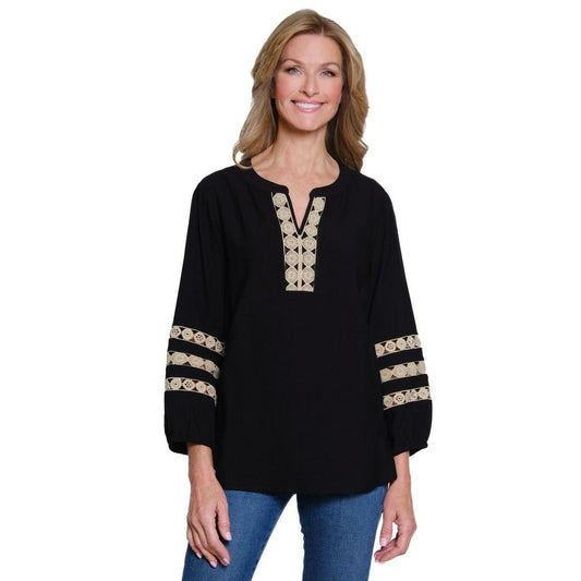 Notch Neck Woven Top - Black