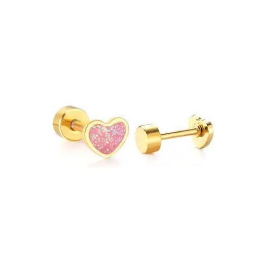 Screwback Stud - Nora Heart - Pink - EDC