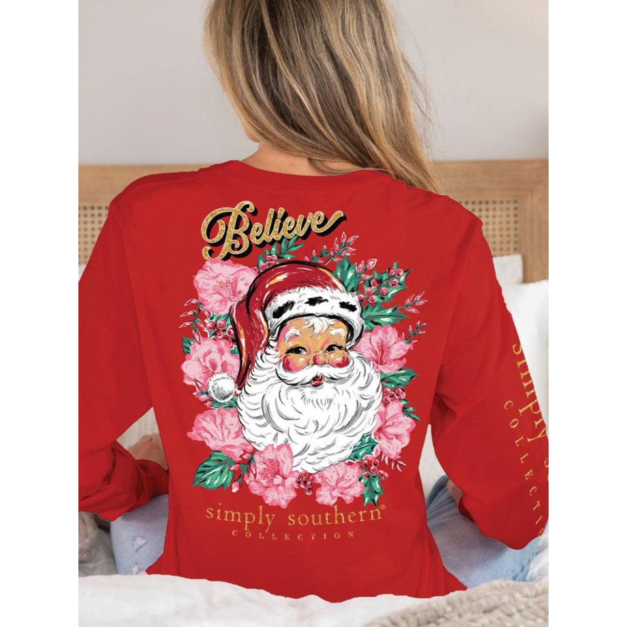 Believe Santa Floral Red Shirt