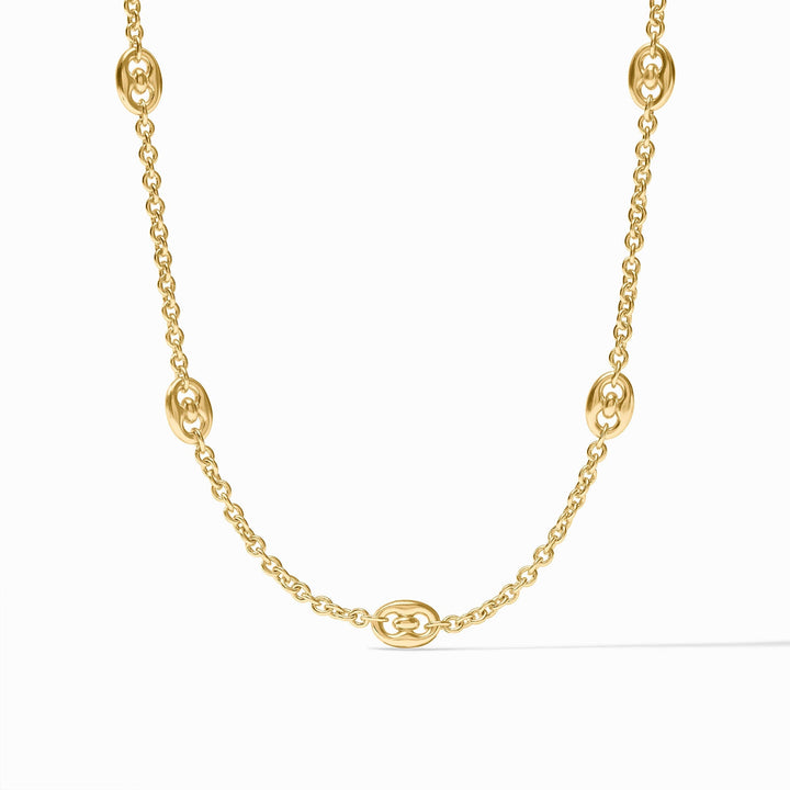 24K gold-plated Julie Vos Laguna Station Necklace on a white background.