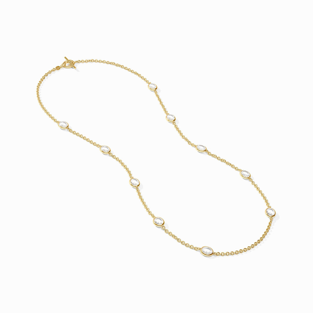 Folded chain view of the 24K gold-plated Julie Vos Laguna Stone Station Necklace.