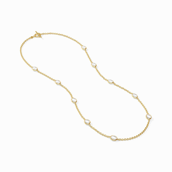 Folded chain view of the 24K gold-plated Julie Vos Laguna Stone Station Necklace.