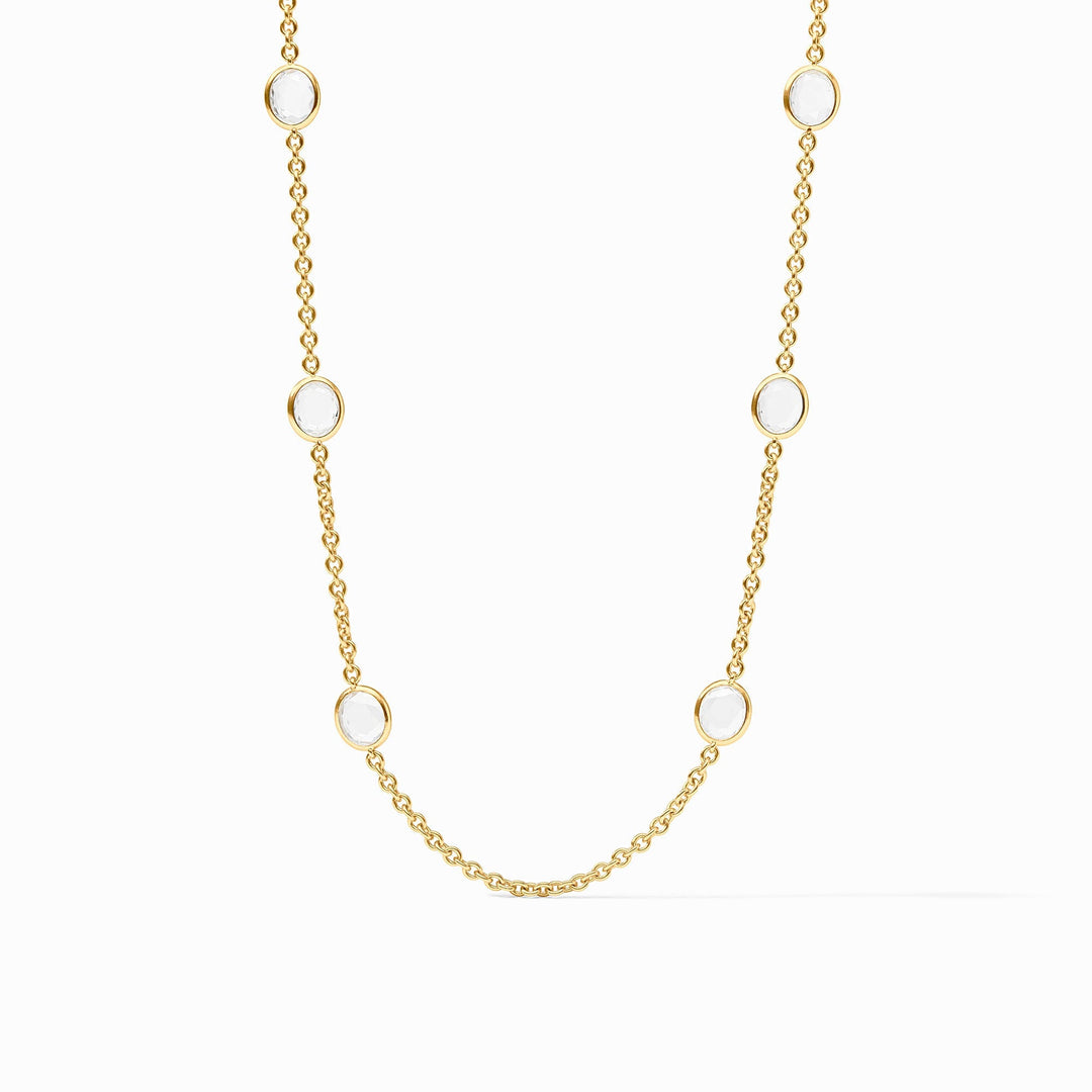 24K gold-plated Julie Vos Laguna Stone Station Necklace featuring clear crystal glass stones.