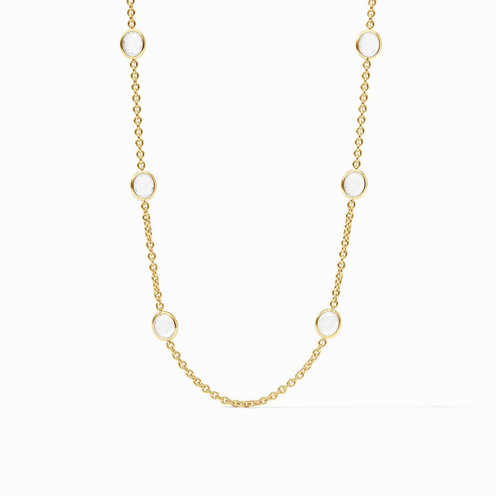 24K gold-plated Julie Vos Laguna Stone Station Necklace featuring clear crystal glass stones.