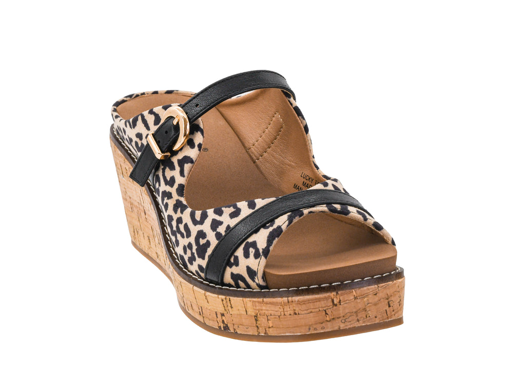Corkys Lucky For You women's wedge slide in Leopard Combo angle view 1