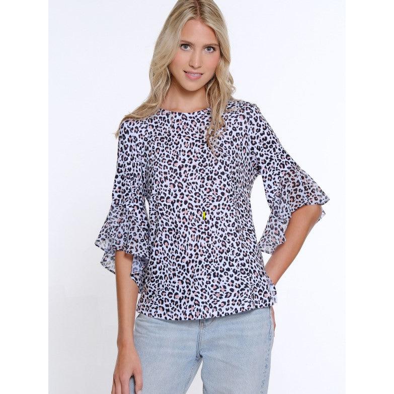 3/4 Flounce Sleeve Scoop Neck Top