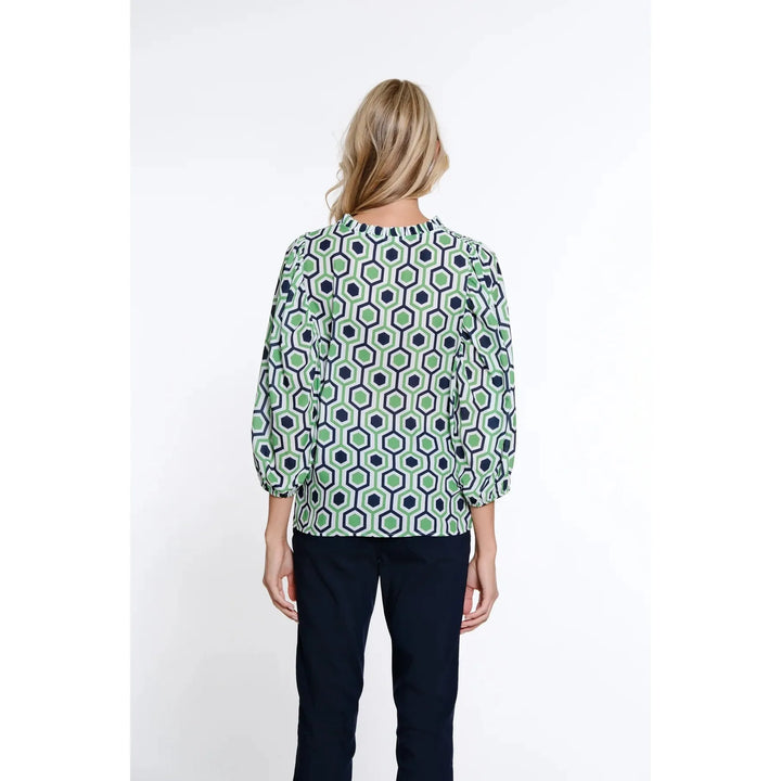 Ruffle Neck Print Top - Multi