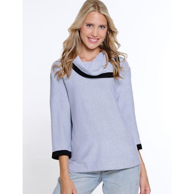 3/4 Sleeve Drop Shoulder Banded Cowl Collar Top