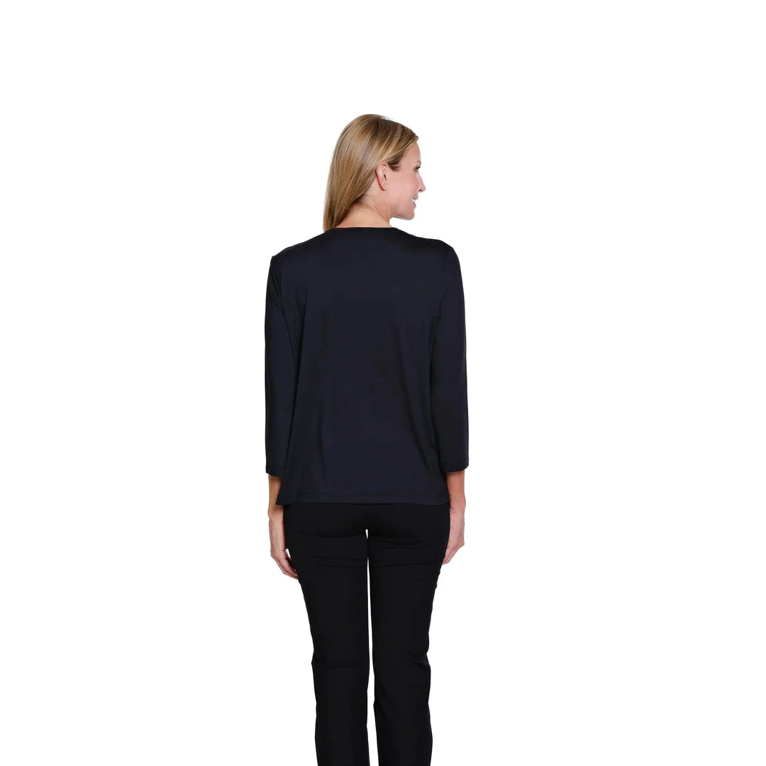 3/4 Sleeve V-Neck Top - Black