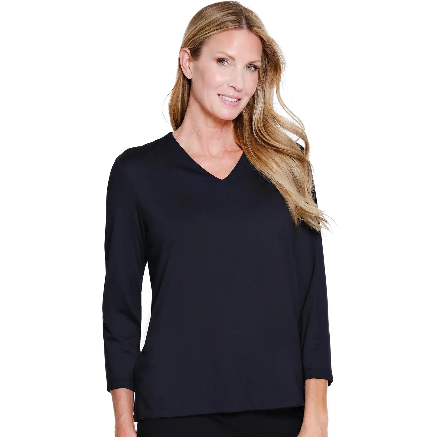 3/4 Sleeve V-Neck Top - Black